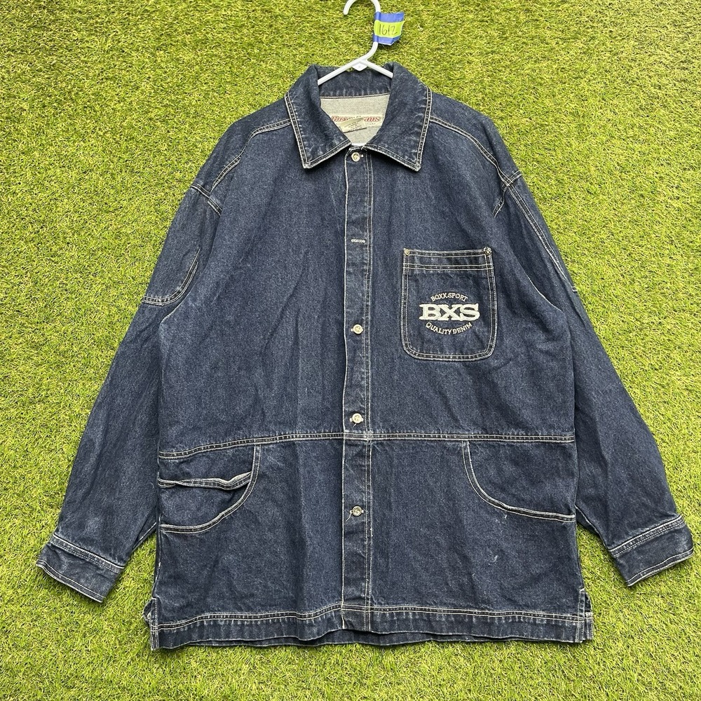 Boxx Jeans Jacket Mens XL Denim Chore Barn Coat Utility Rap Hip Hop Shacket VTG